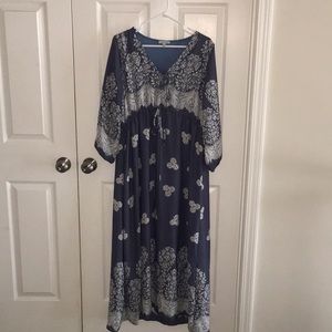 NWOT White Birch blue and white midi length dress!